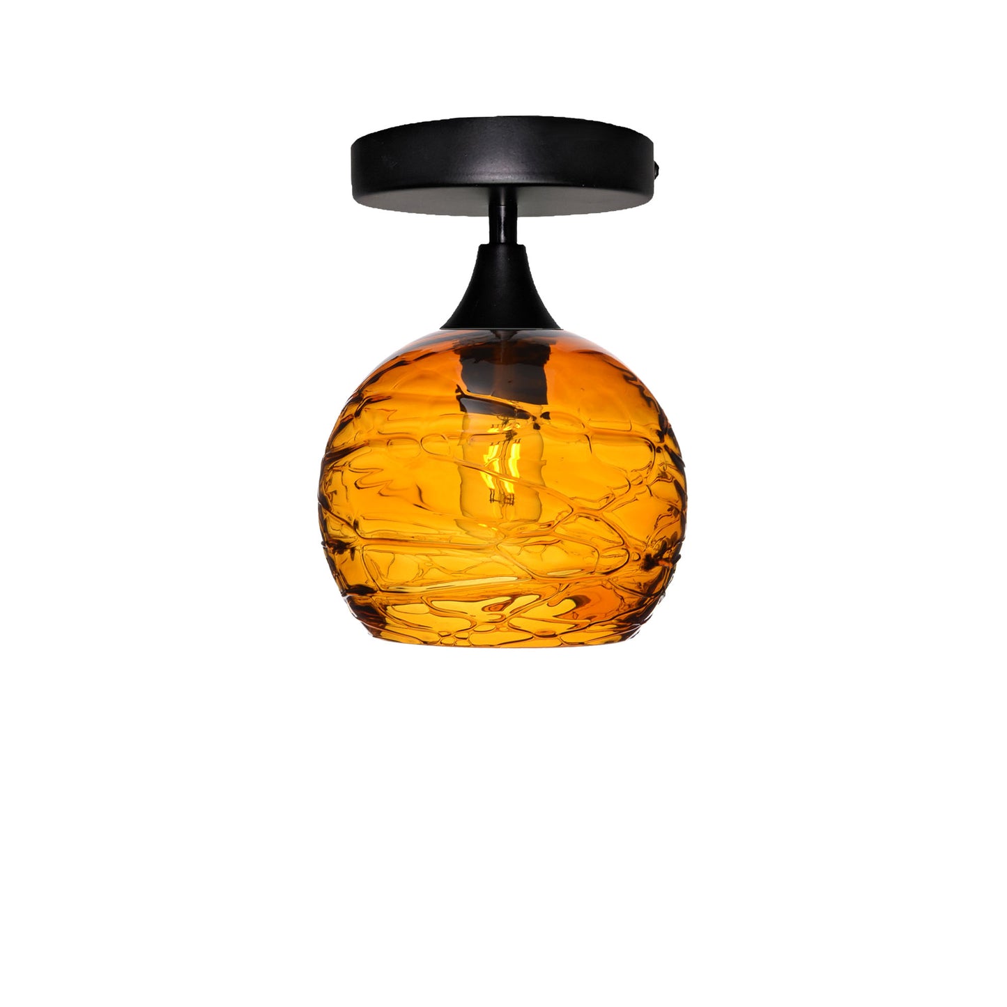 767 Semi-Flush Light-Bicycle Glass Co - Hotshop-Spun-Golden Amber-Matte Black-Bicycle Glass Co