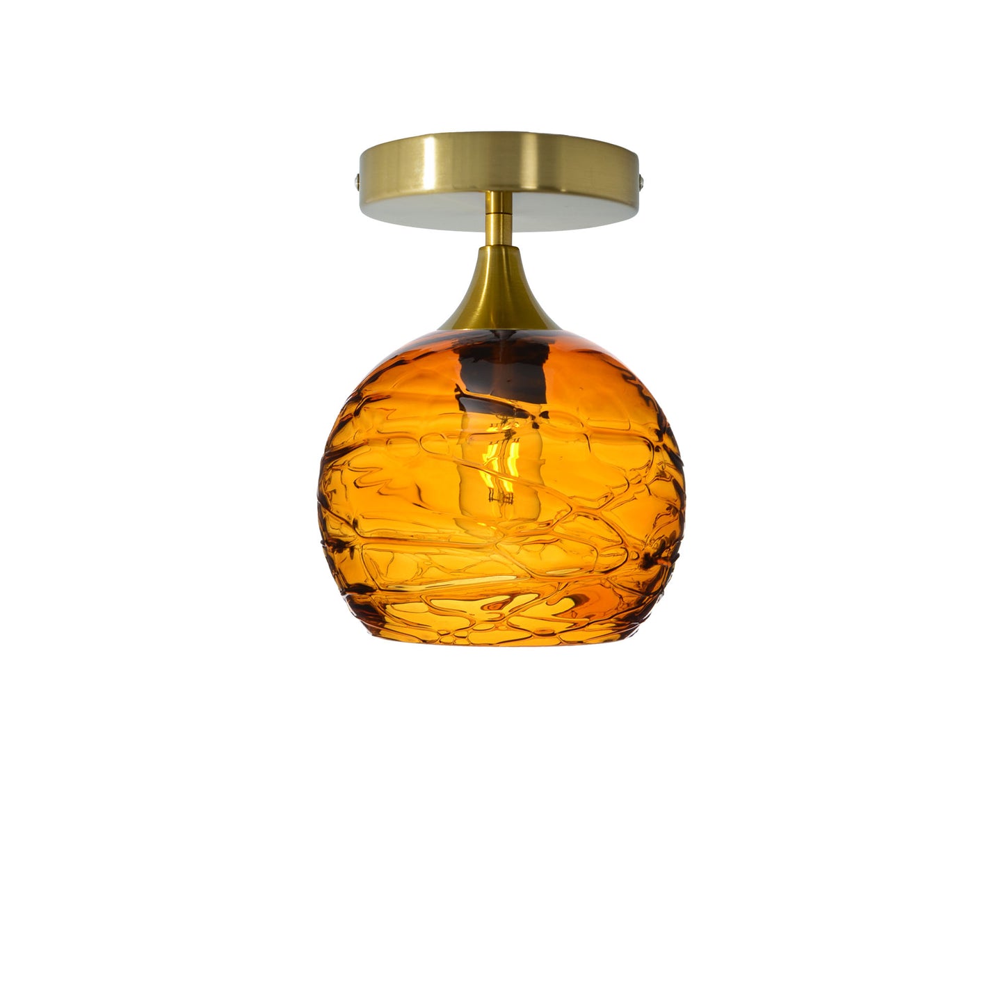 767 Semi-Flush Light-Bicycle Glass Co - Hotshop-Spun-Golden Amber-Polished Brass-Bicycle Glass Co