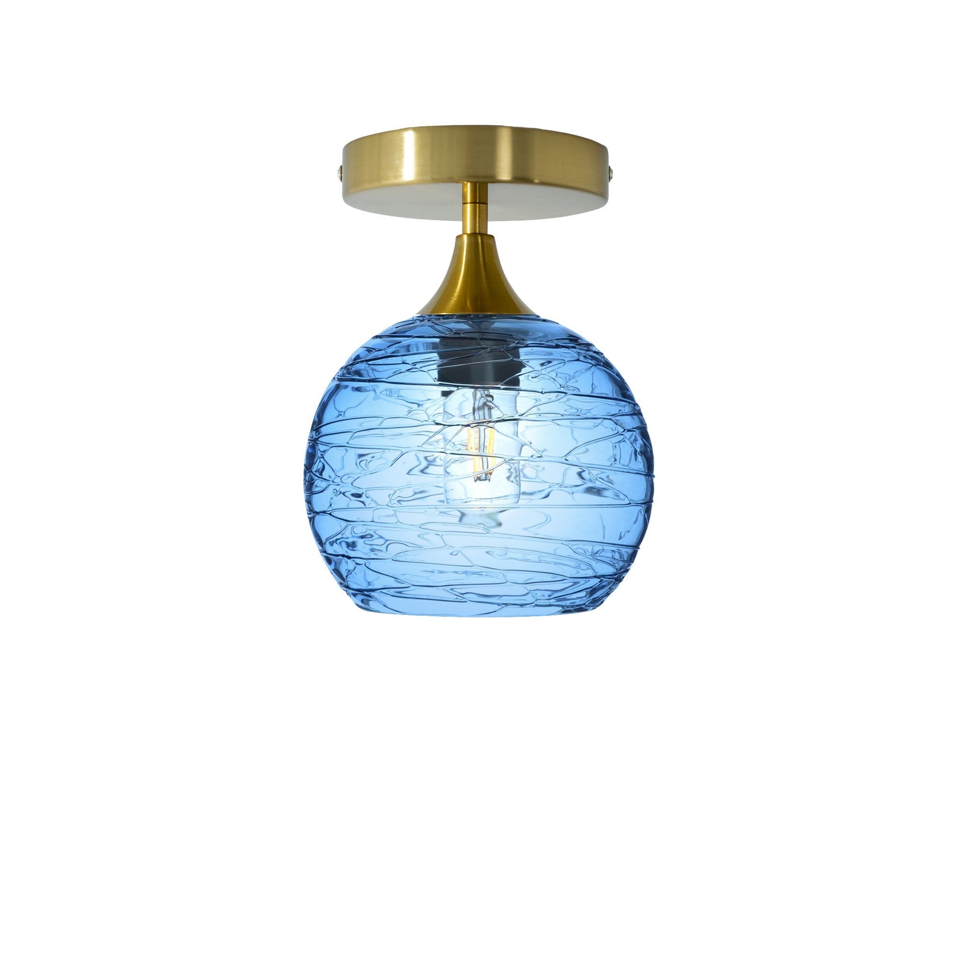 767 Semi-Flush-Bicycle Glass Co - Hotshop-Spun-Steel Blue-Polished Brass-Bicycle Glass Co