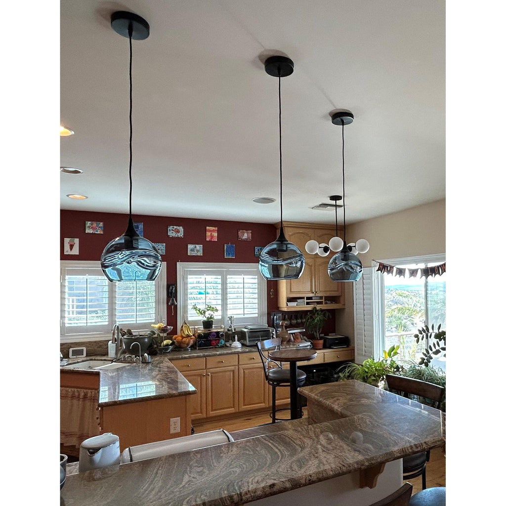 767 Single Pendant Light-Pendant Light-Bicycle Glass Co-Matte Black - 8ft Cord-Lunar-Steel Blue-Bicycle Glass Co