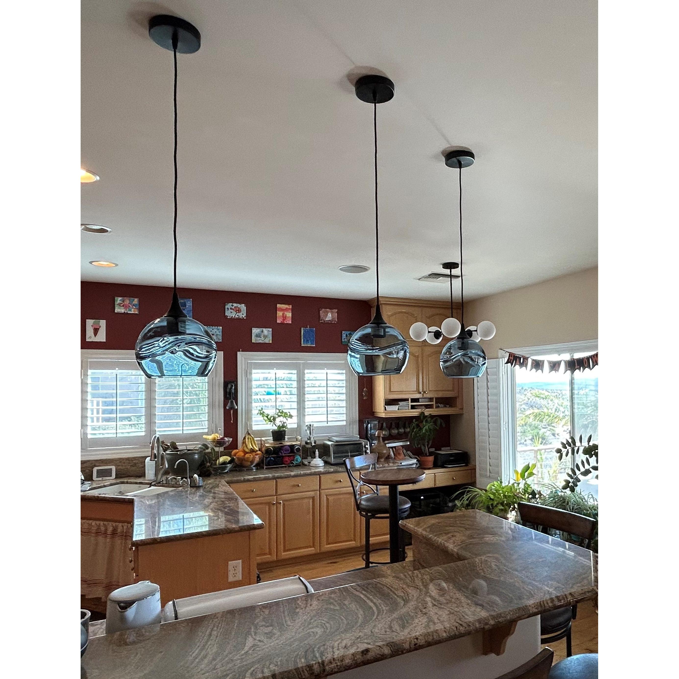 767 Single Pendant Light-Pendant Light-Bicycle Glass Co-Matte Black - 8ft Cord-Lunar-Steel Blue-Bicycle Glass Co