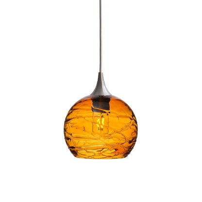 767 Single Pendant Light-Bicycle Glass Co-Brushed Nickel 15ft Cord + Track Mount-Spun-Golden Amber-Bicycle Glass Co