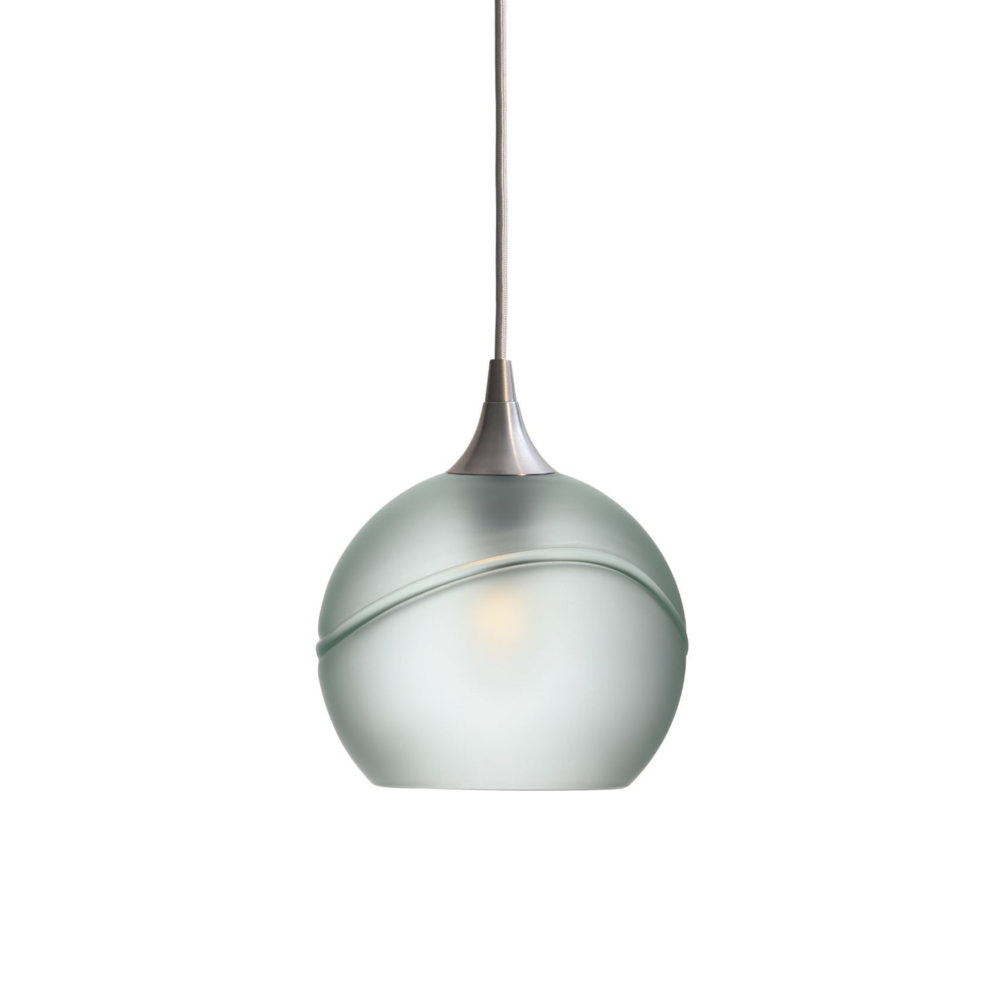 767 Single Pendant Light-Bicycle Glass Co-Brushed Nickel 15ft Cord + Track Mount-Glacial-Eco Clear-Bicycle Glass Co