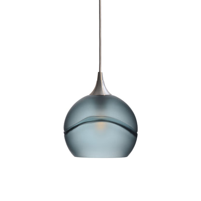 767 Single Pendant Light-Bicycle Glass Co-Brushed Nickel 15ft Cord + Track Mount-Glacial-Slate Gray-Bicycle Glass Co