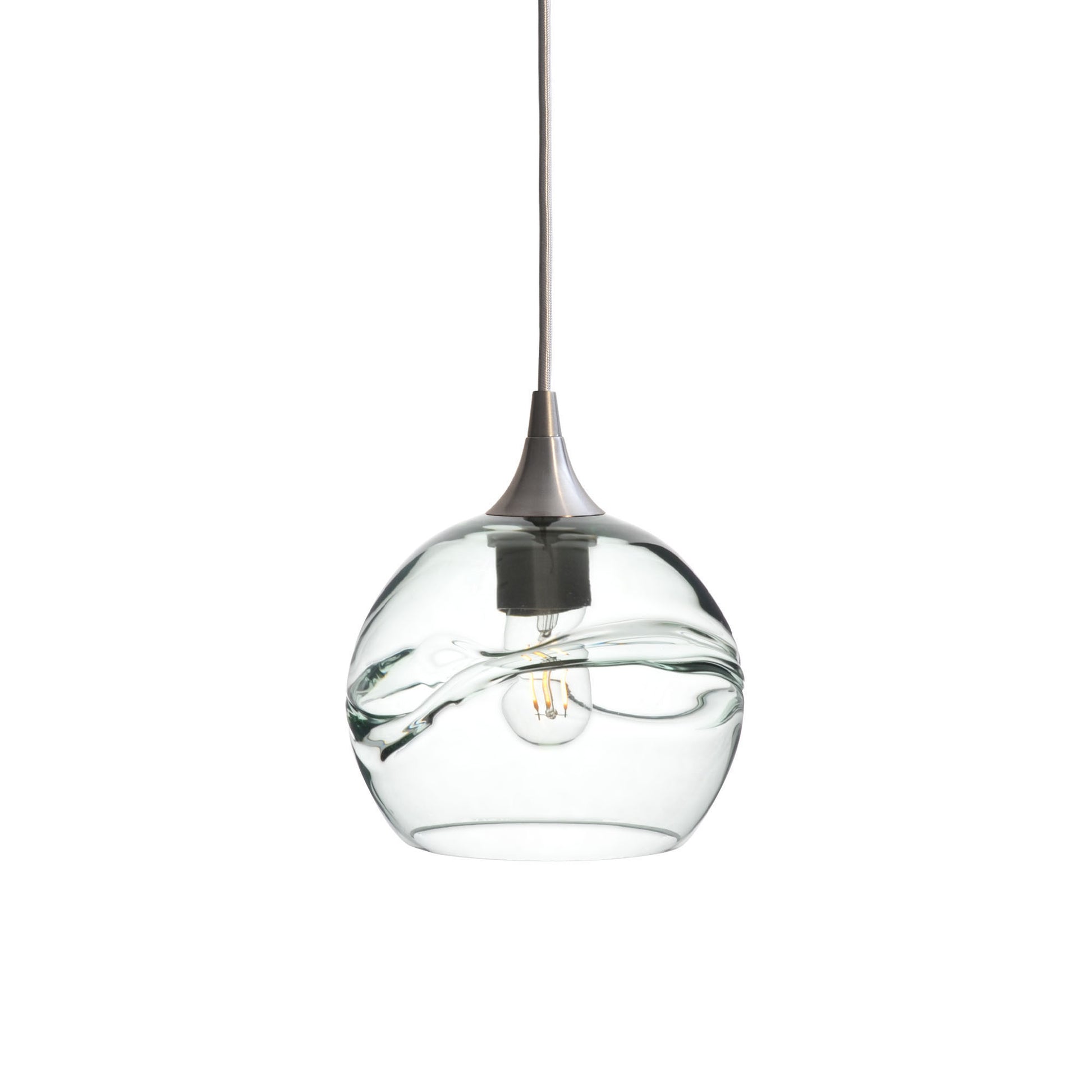 767 Single Pendant Light-Bicycle Glass Co-Brushed Nickel 15ft Cord + Track Mount-Swell-Eco Clear-Bicycle Glass Co