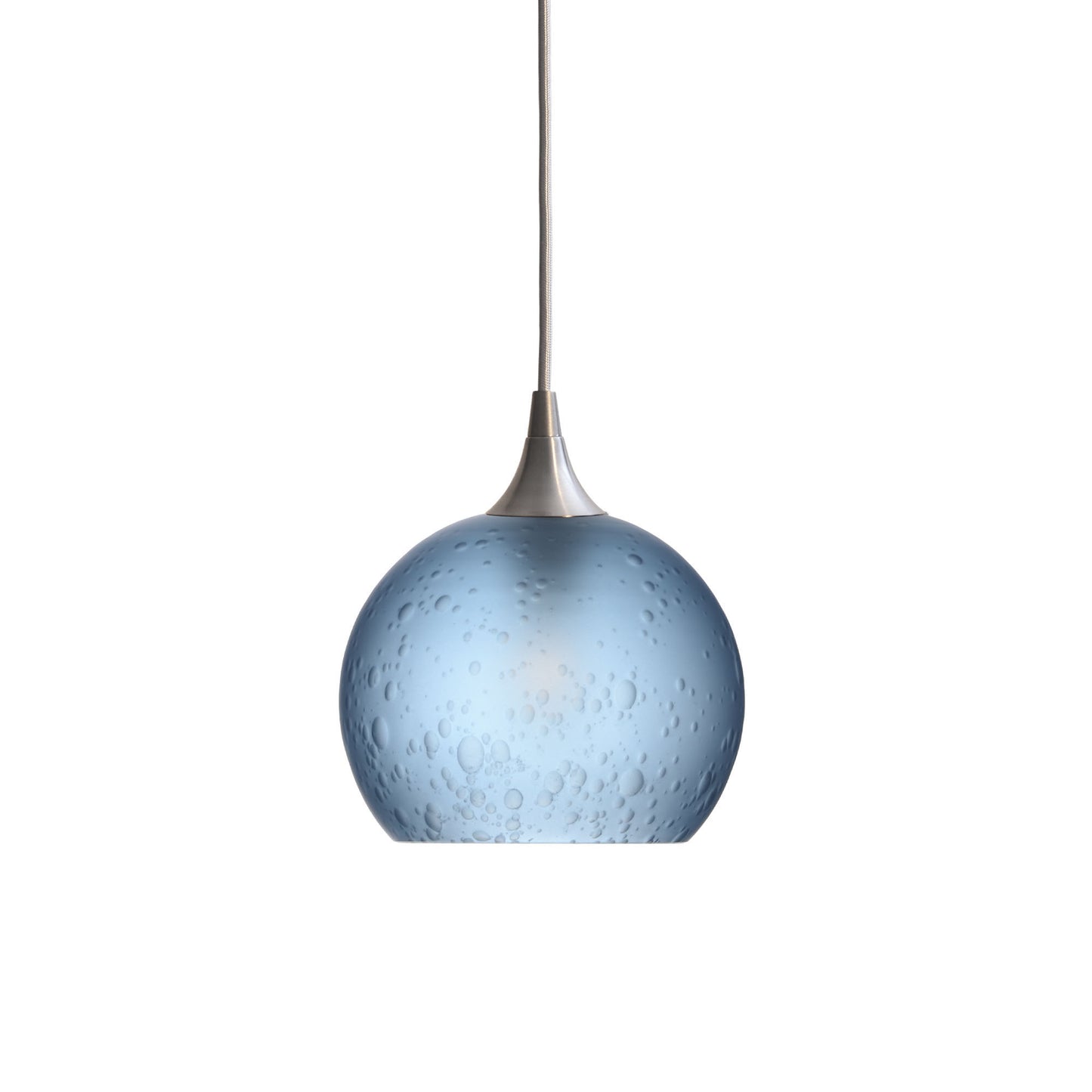 767 Single Pendant Light-Bicycle Glass Co-Brushed Nickel 15ft Cord + Track Mount-Celestial-Steel Blue-Bicycle Glass Co