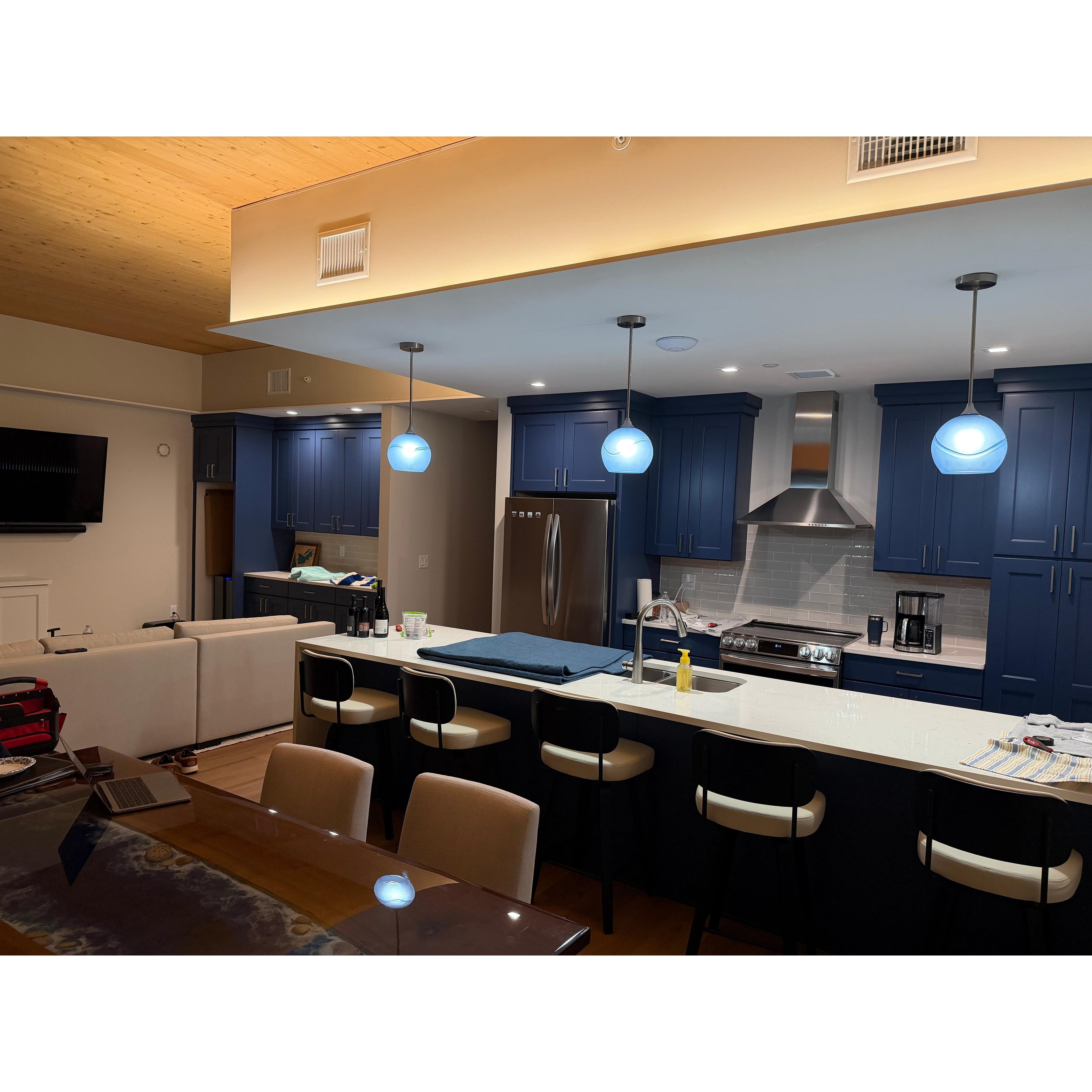 767 Single Pendant Light-Pendant Light-Bicycle Glass Co-Matte Black - 8ft Cord-Lunar-Steel Blue-Bicycle Glass Co