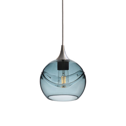 767 Single Pendant Light-Bicycle Glass Co-Brushed Nickel 15ft Cord + Track Mount-Swell-Slate Gray-Bicycle Glass Co
