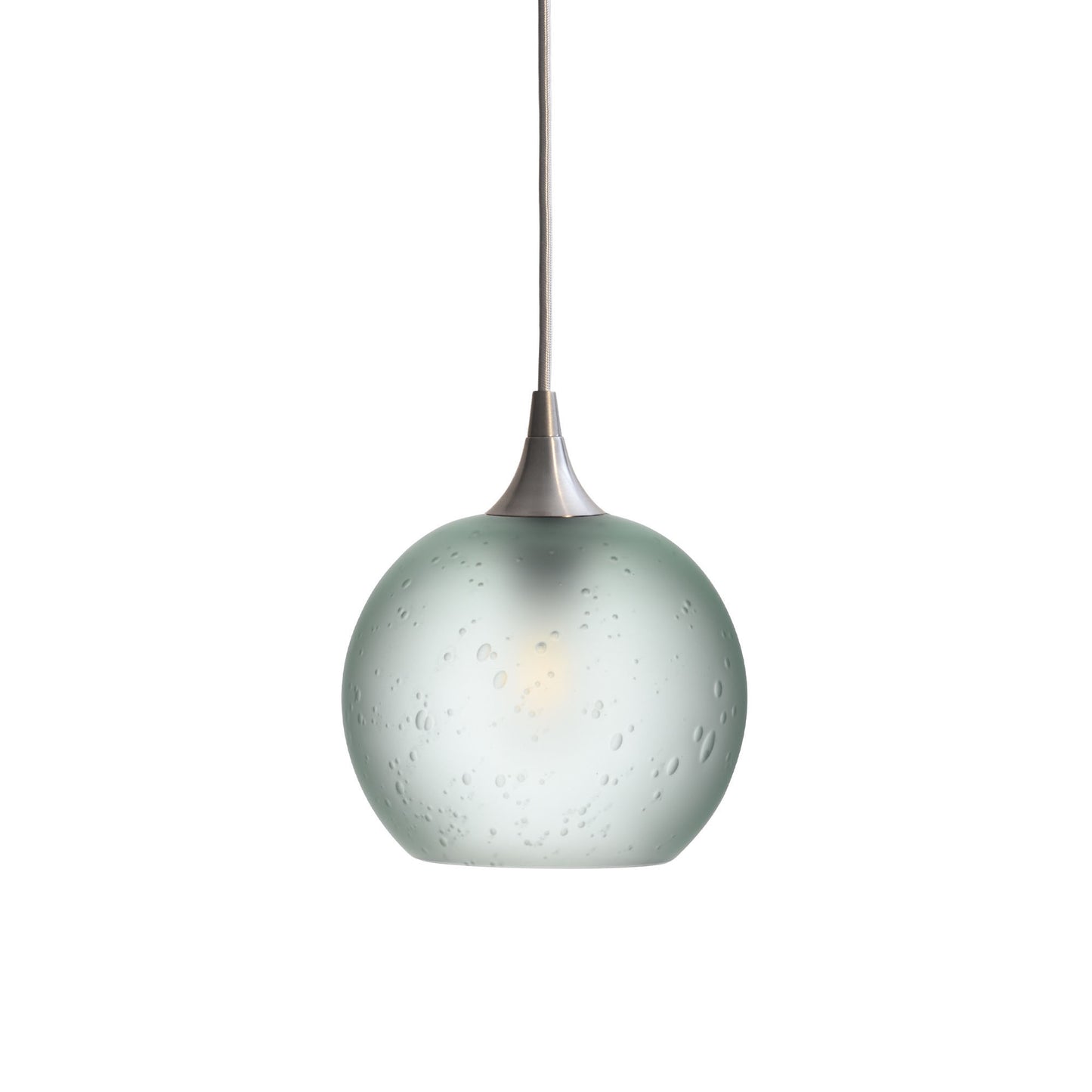 767 Single Pendant Light-Bicycle Glass Co-Brushed Nickel 15ft Cord + Track Mount-Celestial-Eco Clear-Bicycle Glass Co