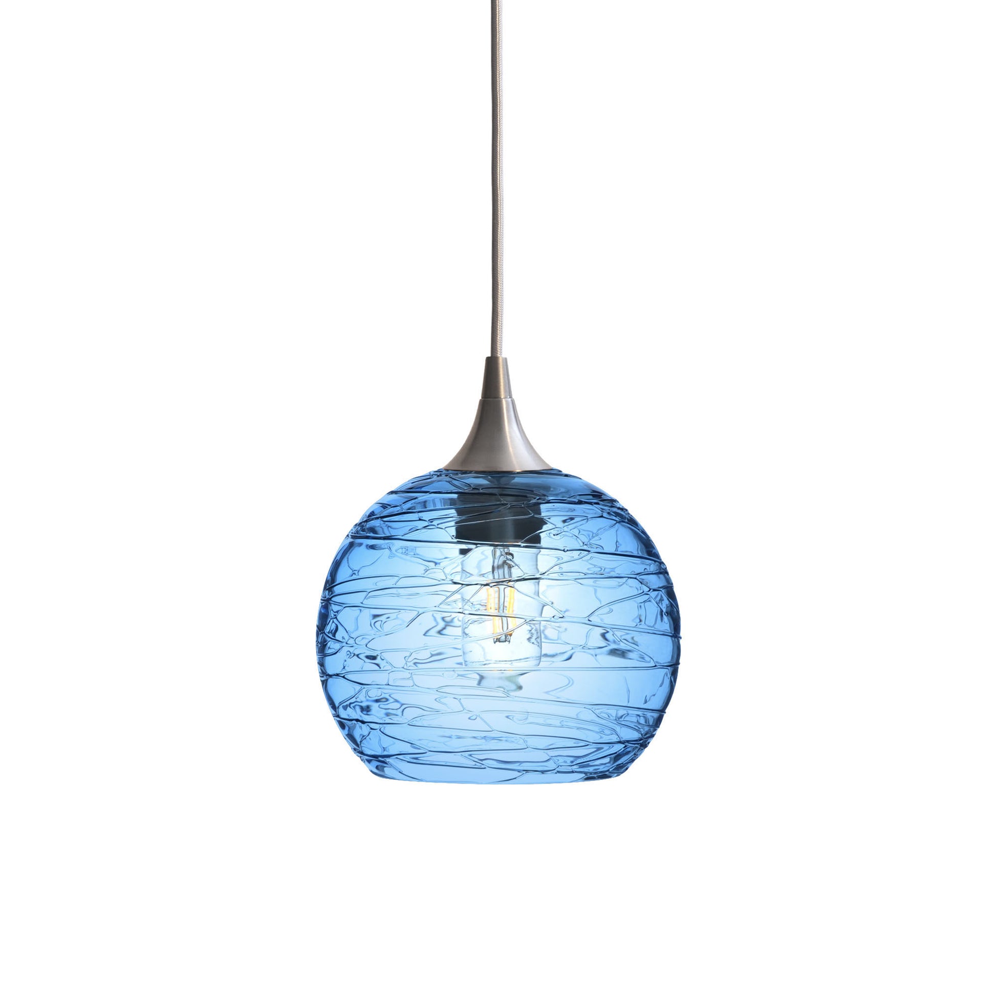 767 Single Pendant Light-Bicycle Glass Co-Brushed Nickel 15ft Cord + Track Mount-Spun-Steel Blue-Bicycle Glass Co