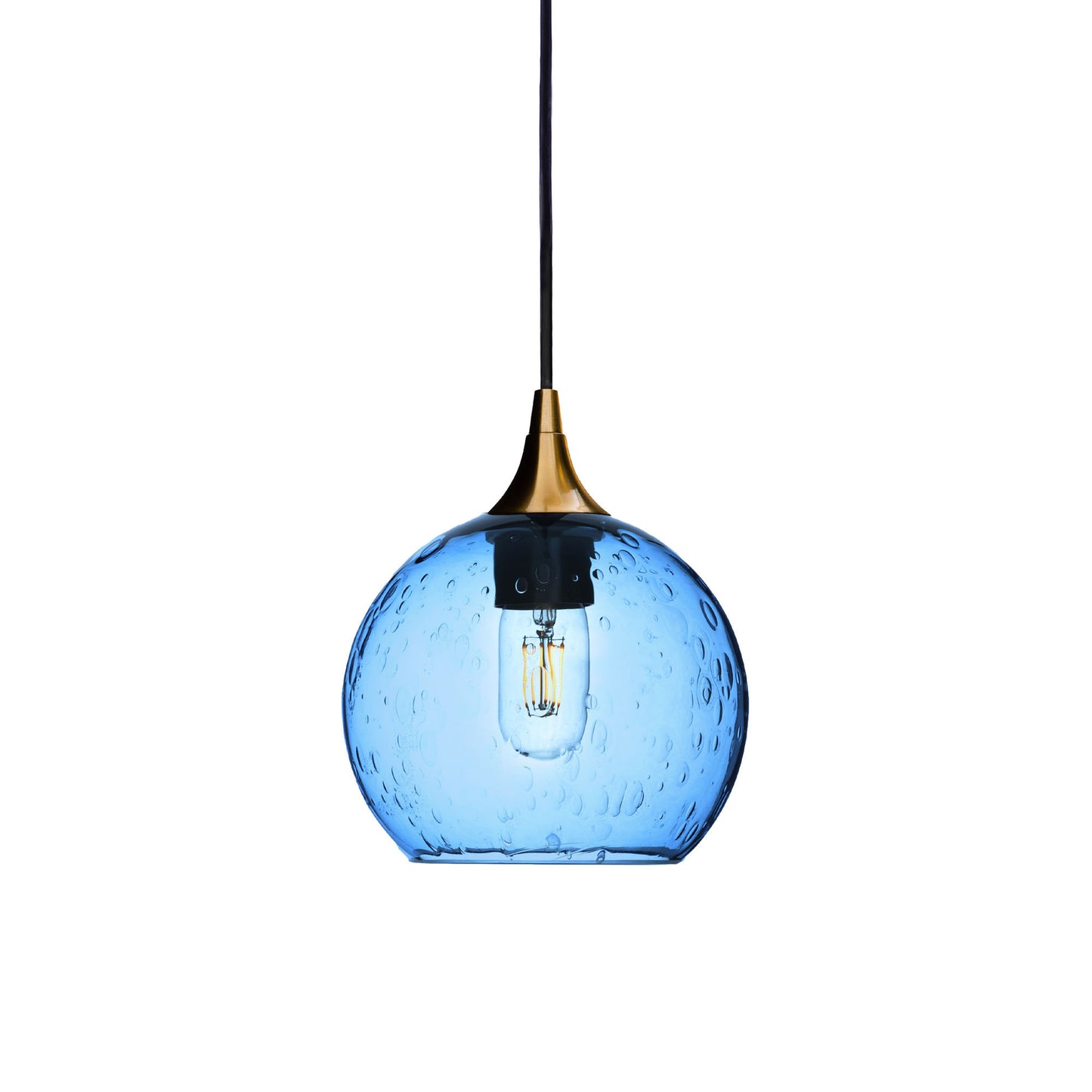 767 Single Pendant Light-Bicycle Glass Co-Polished Brass 15ft Cord + Track Mount-Lunar-Steel Blue-Bicycle Glass Co
