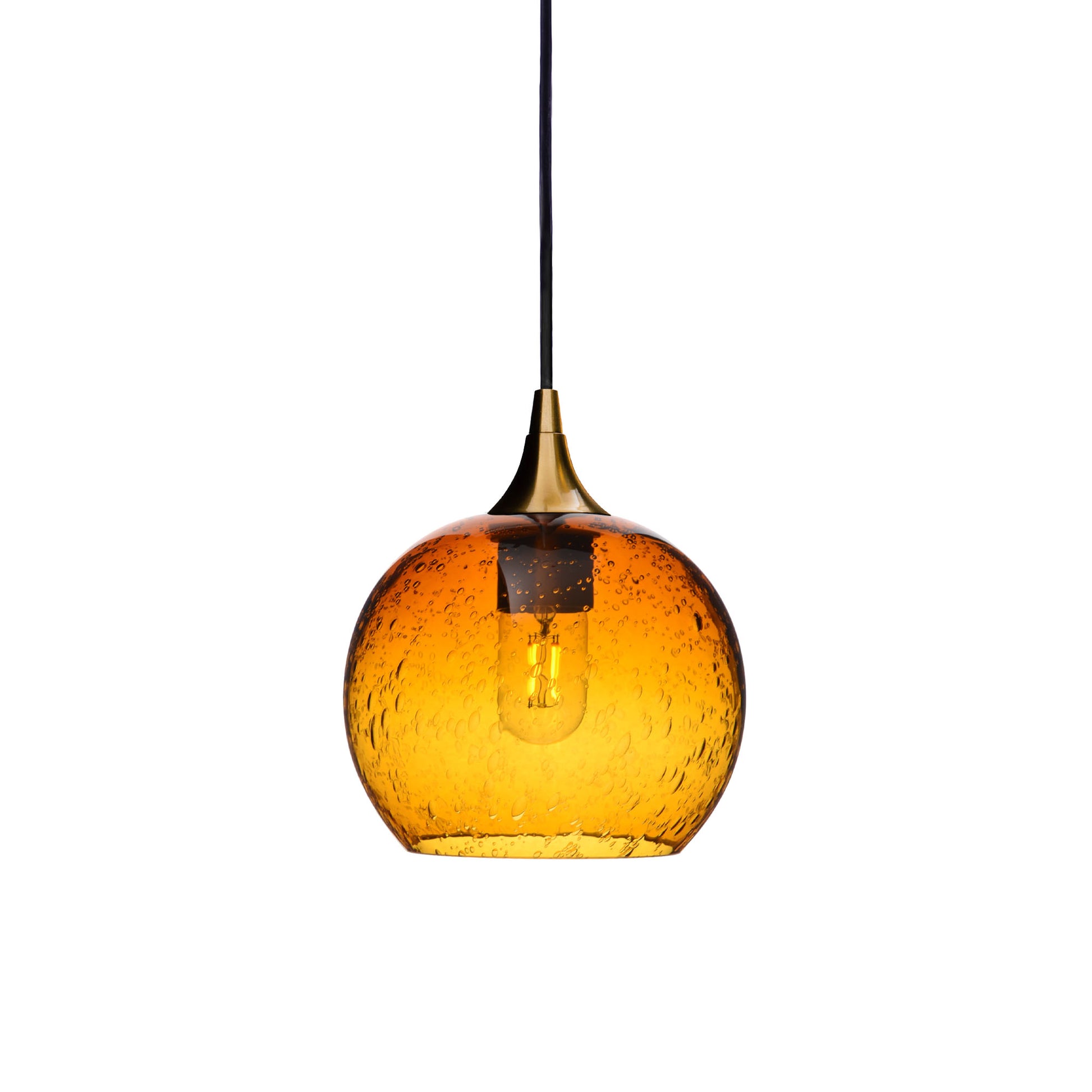 767 Single Pendant Light-Bicycle Glass Co-Polished Brass 15ft Cord + Track Mount-Lunar-Golden Amber-Bicycle Glass Co