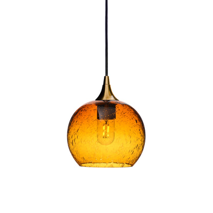 767 Single Pendant Light-Bicycle Glass Co-Polished Brass 15ft Cord + Track Mount-Lunar-Golden Amber-Bicycle Glass Co