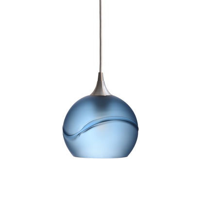 767 Single Pendant Light-Bicycle Glass Co-Brushed Nickel 15ft Cord + Track Mount-Glacial-Steel Blue-Bicycle Glass Co