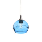 767 Single Pendant Light-Bicycle Glass Co-Brushed Nickel 15ft Cord + Track Mount-Swell-Steel Blue-Bicycle Glass Co
