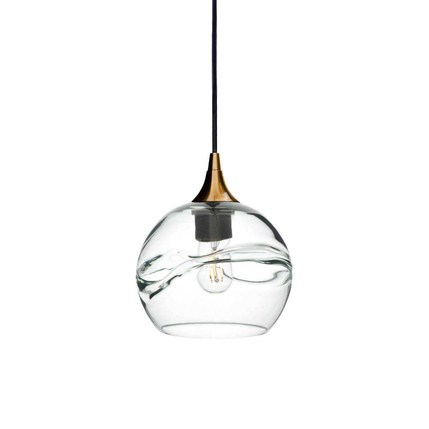 767 Single Pendant Light-Bicycle Glass Co-Polished Brass 15ft Cord + Track Mount-Swell-Eco Clear-Bicycle Glass Co