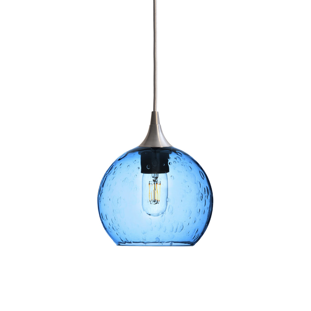 767 Single Pendant Light-Bicycle Glass Co-Brushed Nickel 15ft Cord + Track Mount-Lunar-Steel Blue-Bicycle Glass Co