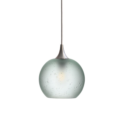767 Single Pendant Light-Bicycle Glass Co-Brushed Nickel 15ft Cord + Track Mount-Celestial-Eco Clear-Bicycle Glass Co