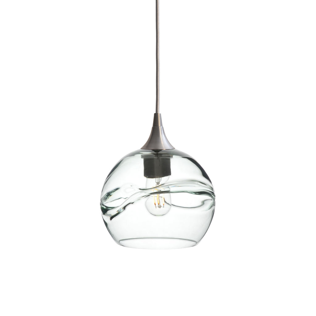 767 Single Pendant Light-Bicycle Glass Co-Brushed Nickel 15ft Cord + Track Mount-Swell-Eco Clear-Bicycle Glass Co