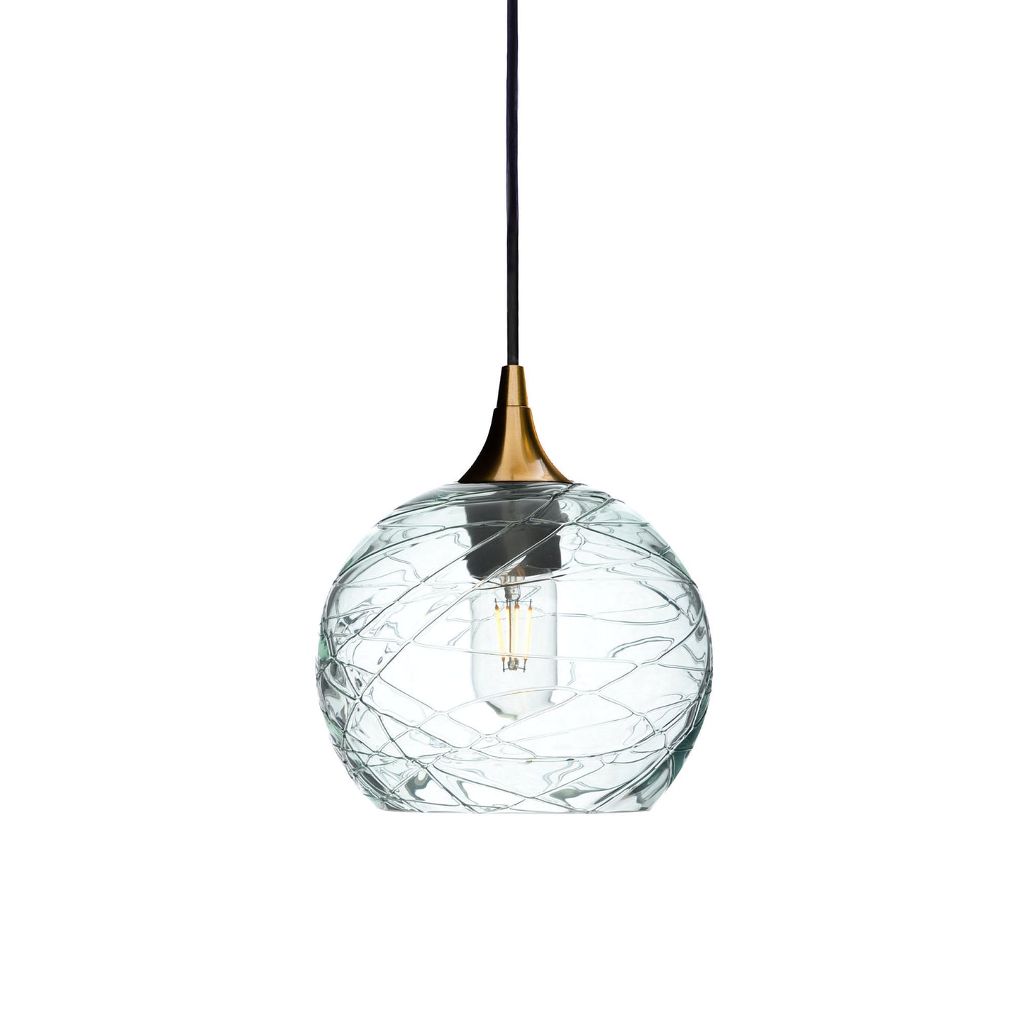 767 Single Pendant Light-Bicycle Glass Co-Polished Brass 15ft Cord + Track Mount-Spun-Eco Clear-Bicycle Glass Co