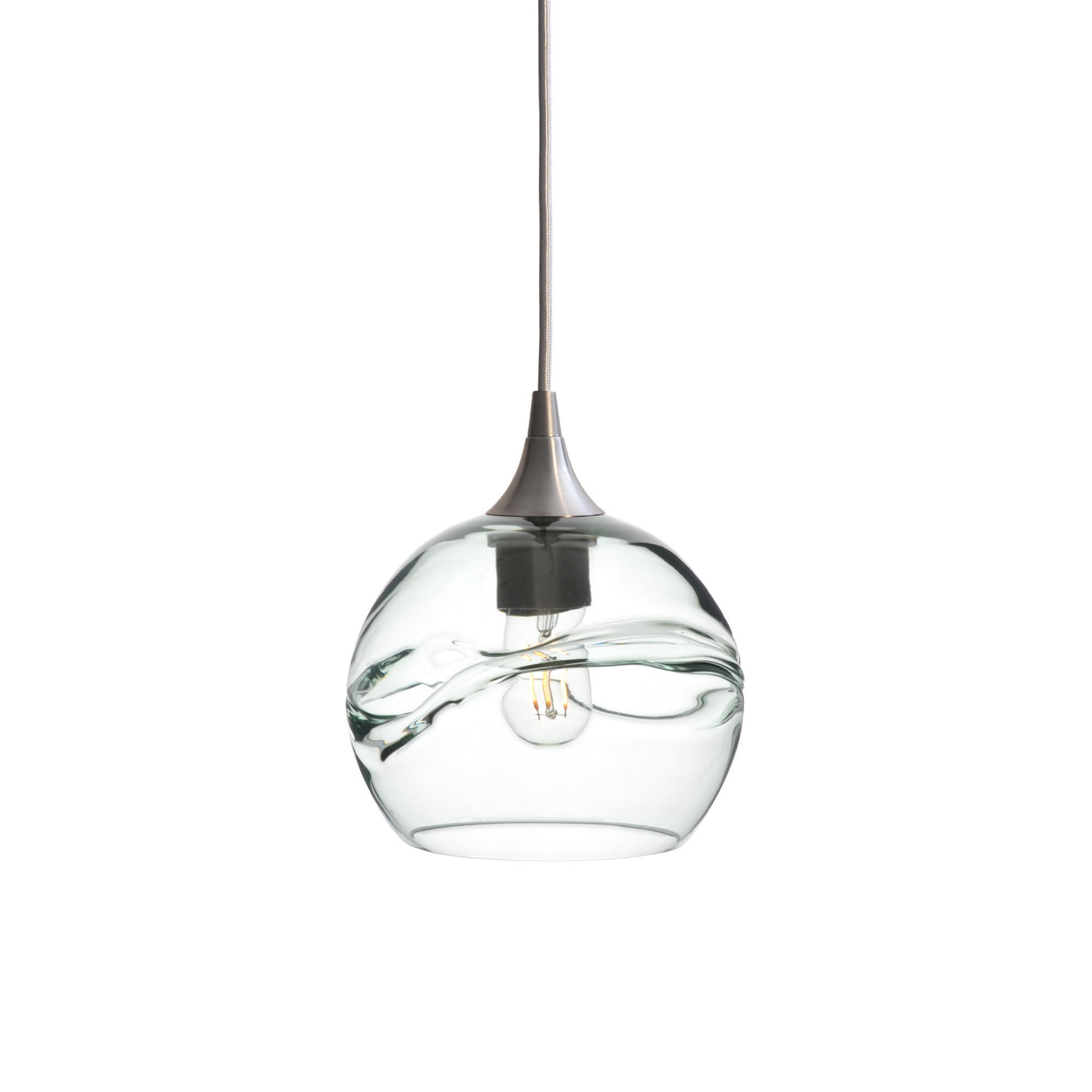 767 Single Pendant Light-Bicycle Glass Co-Brushed Nickel 15ft Cord + Track Mount-Swell-Eco Clear-Bicycle Glass Co