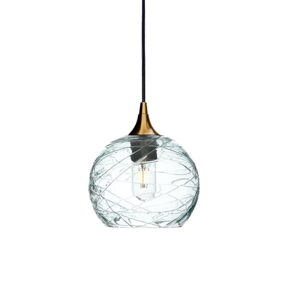 767 Single Pendant Light-Bicycle Glass Co-Polished Brass 15ft Cord + Track Mount-Spun-Eco Clear-Bicycle Glass Co
