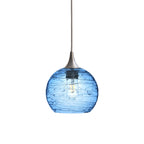 767 Single Pendant Light-Bicycle Glass Co-Brushed Nickel 15ft Cord + Track Mount-Spun-Steel Blue-Bicycle Glass Co