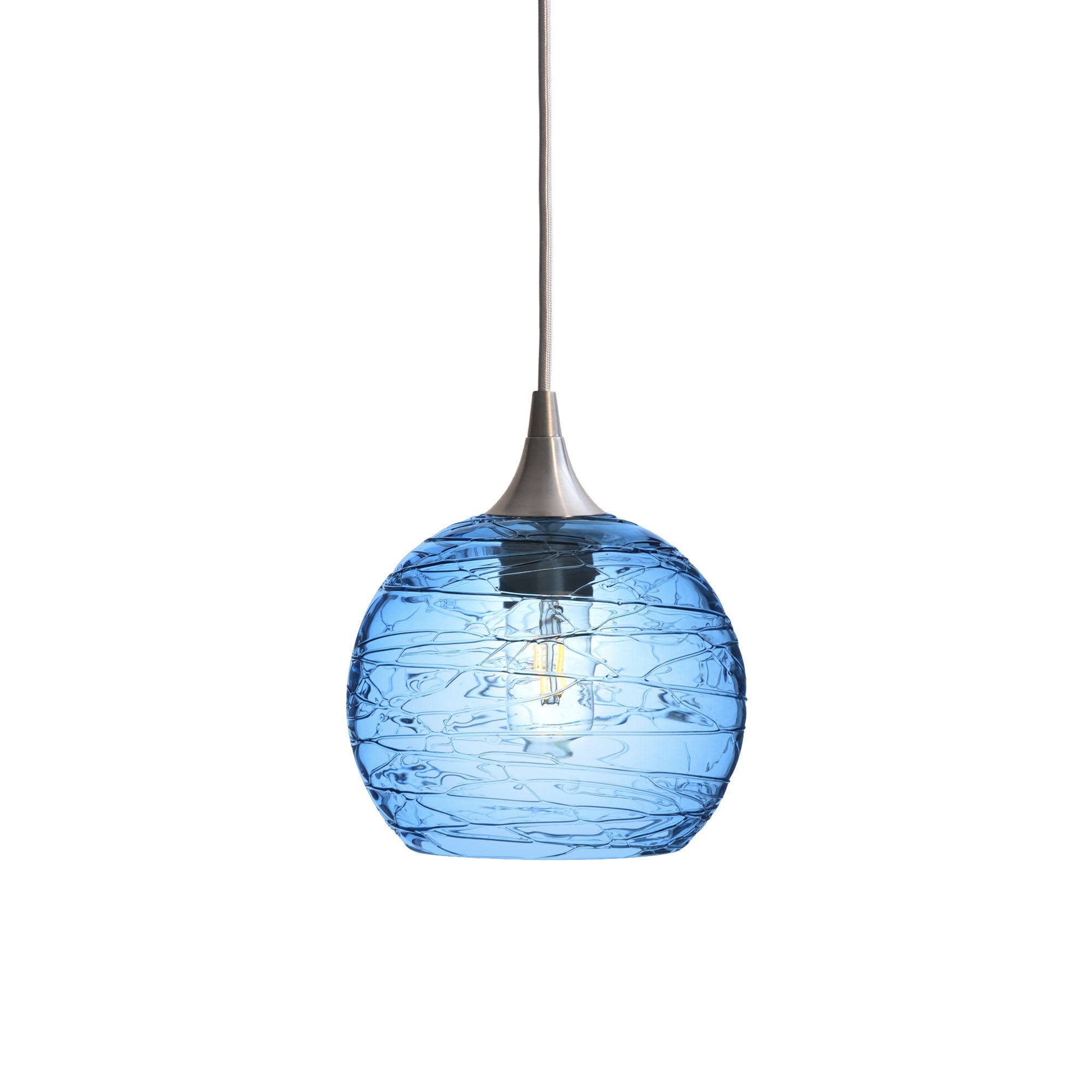 767 Single Pendant Light-Bicycle Glass Co-Brushed Nickel 15ft Cord + Track Mount-Spun-Steel Blue-Bicycle Glass Co