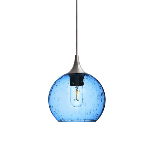 767 Single Pendant Light-Bicycle Glass Co-Brushed Nickel 15ft Cord + Track Mount-Lunar-Steel Blue-Bicycle Glass Co