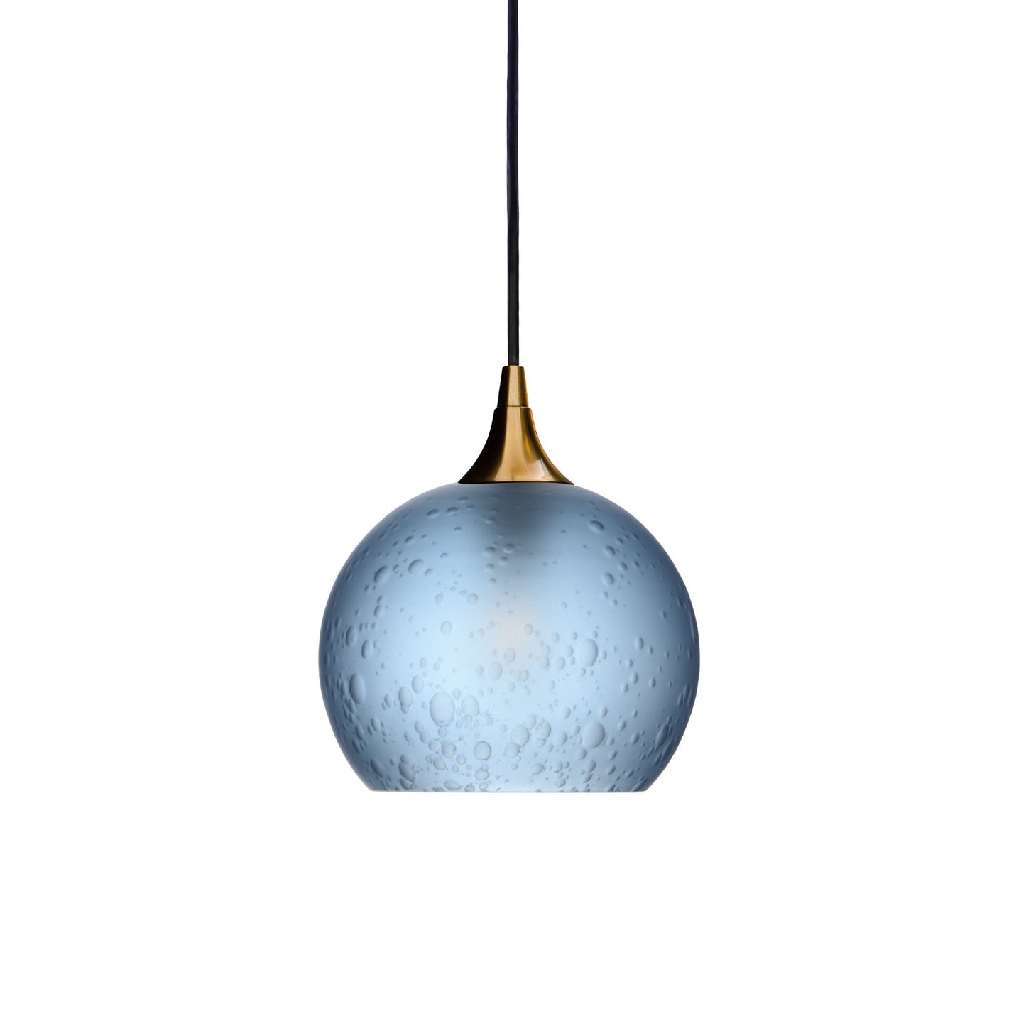 767 Single Pendant Light-Bicycle Glass Co-Polished Brass 15ft Cord + Track Mount-Celestial-Steel Blue-Bicycle Glass Co