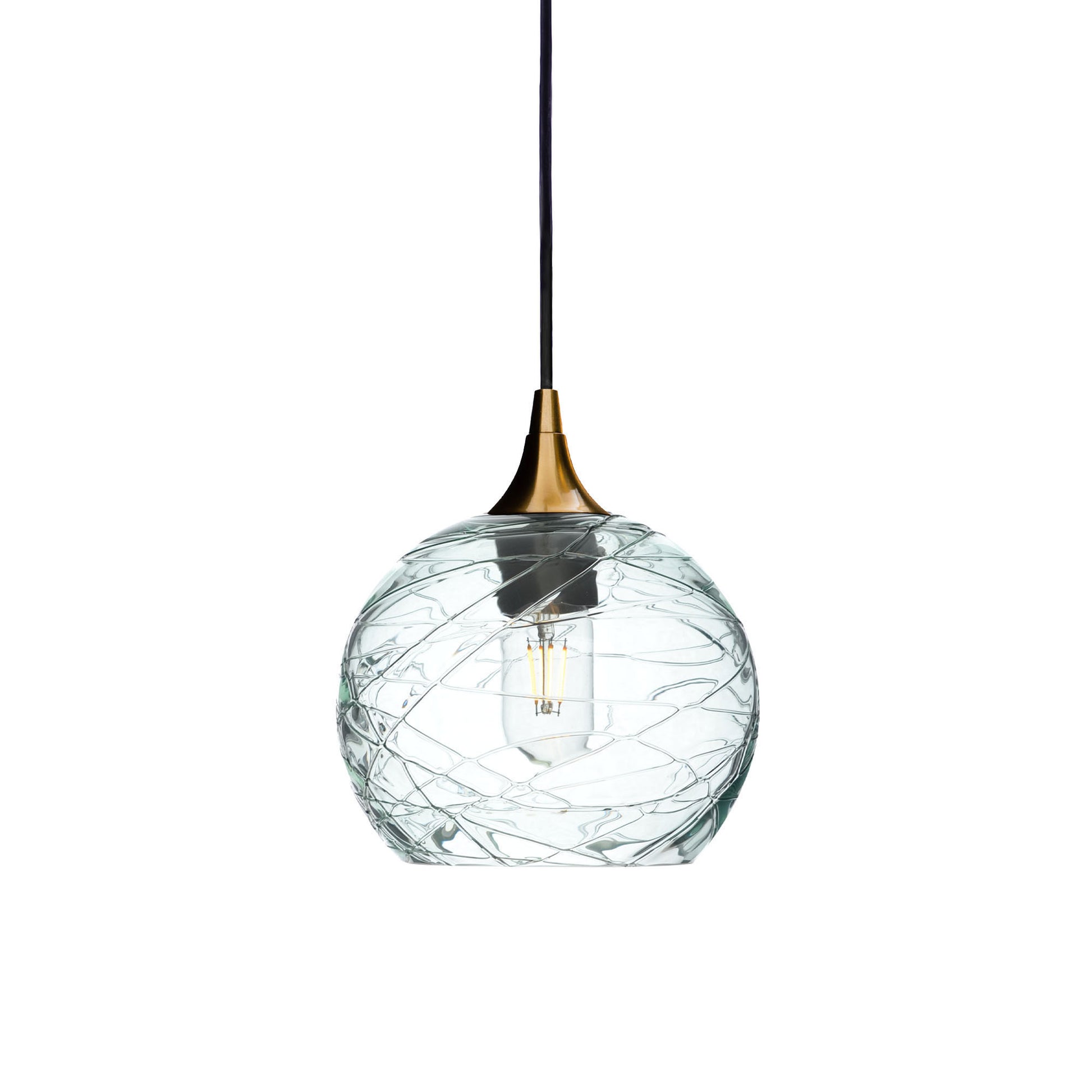 767 Single Pendant Light-Bicycle Glass Co-Polished Brass 15ft Cord + Track Mount-Spun-Eco Clear-Bicycle Glass Co