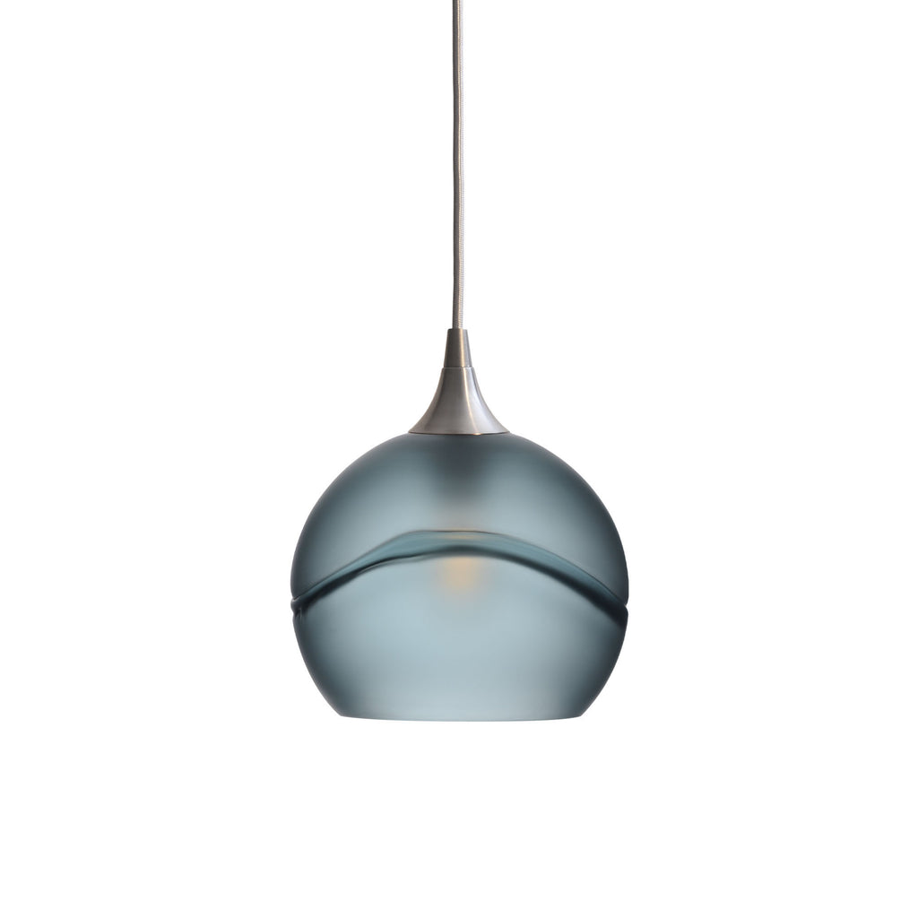 767 Single Pendant Light-Bicycle Glass Co-Brushed Nickel 15ft Cord + Track Mount-Glacial-Slate Gray-Bicycle Glass Co