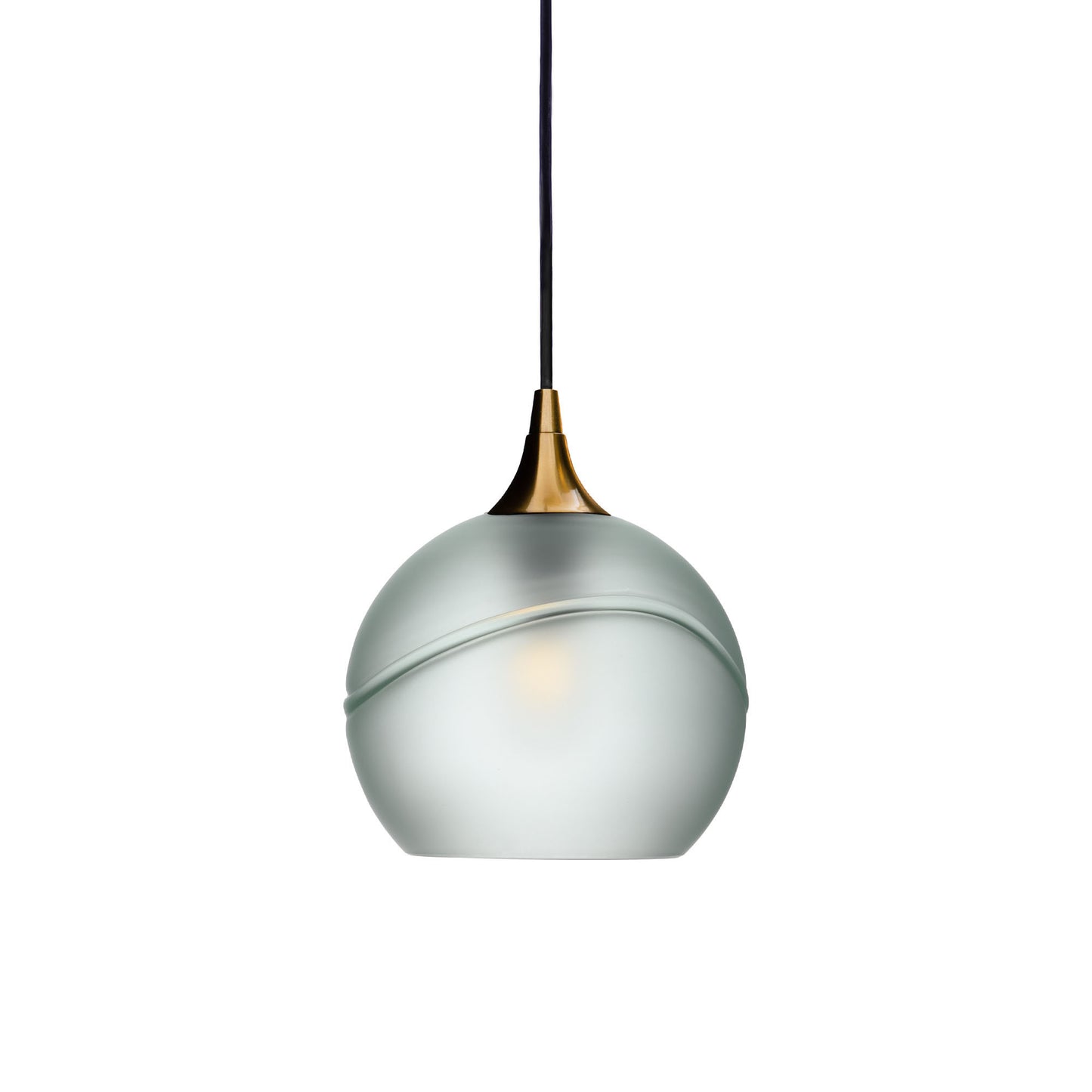 767 Single Pendant Light-Bicycle Glass Co-Polished Brass 15ft Cord + Track Mount-Glacial-Eco Clear-Bicycle Glass Co