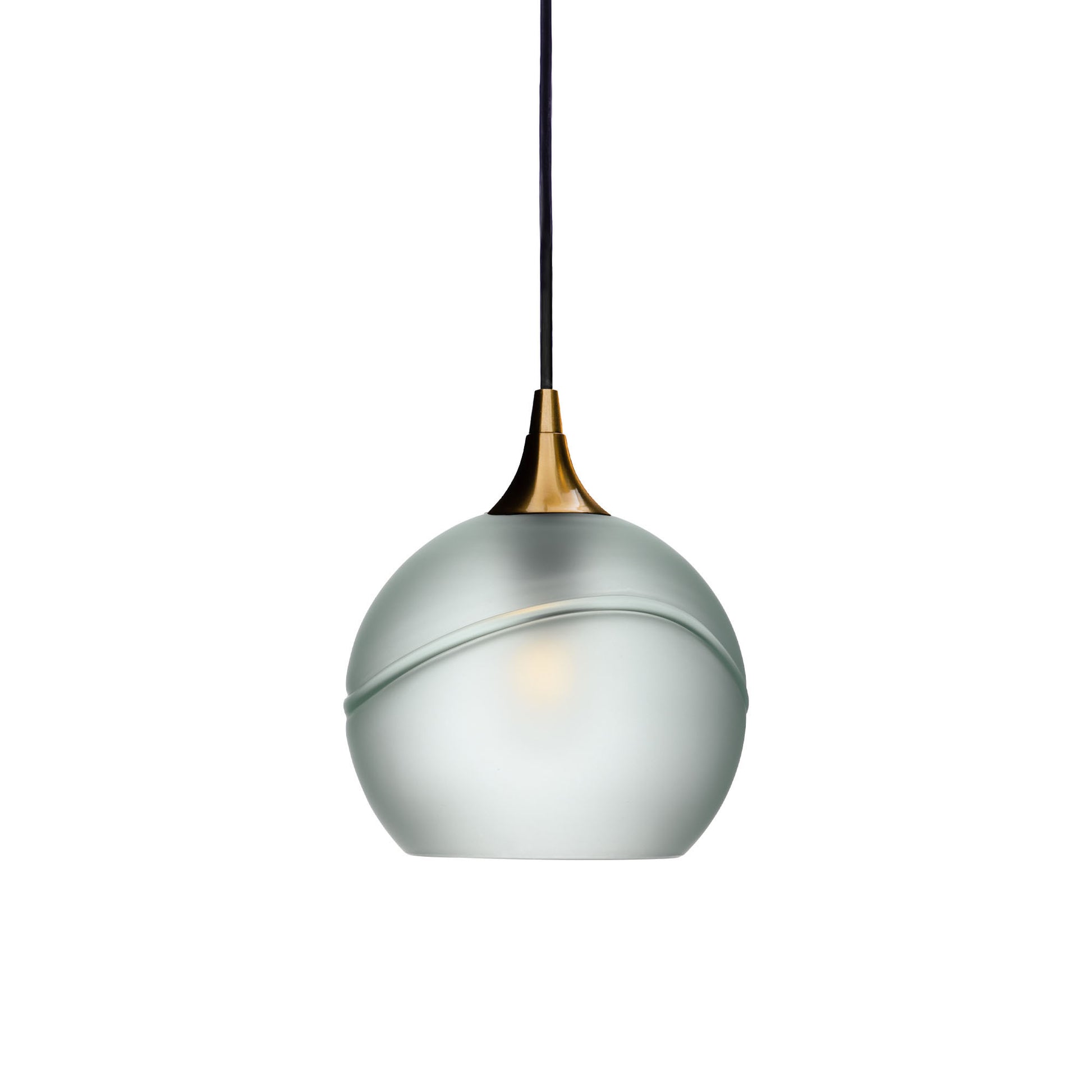 767 Single Pendant Light-Bicycle Glass Co-Polished Brass 15ft Cord + Track Mount-Glacial-Eco Clear-Bicycle Glass Co