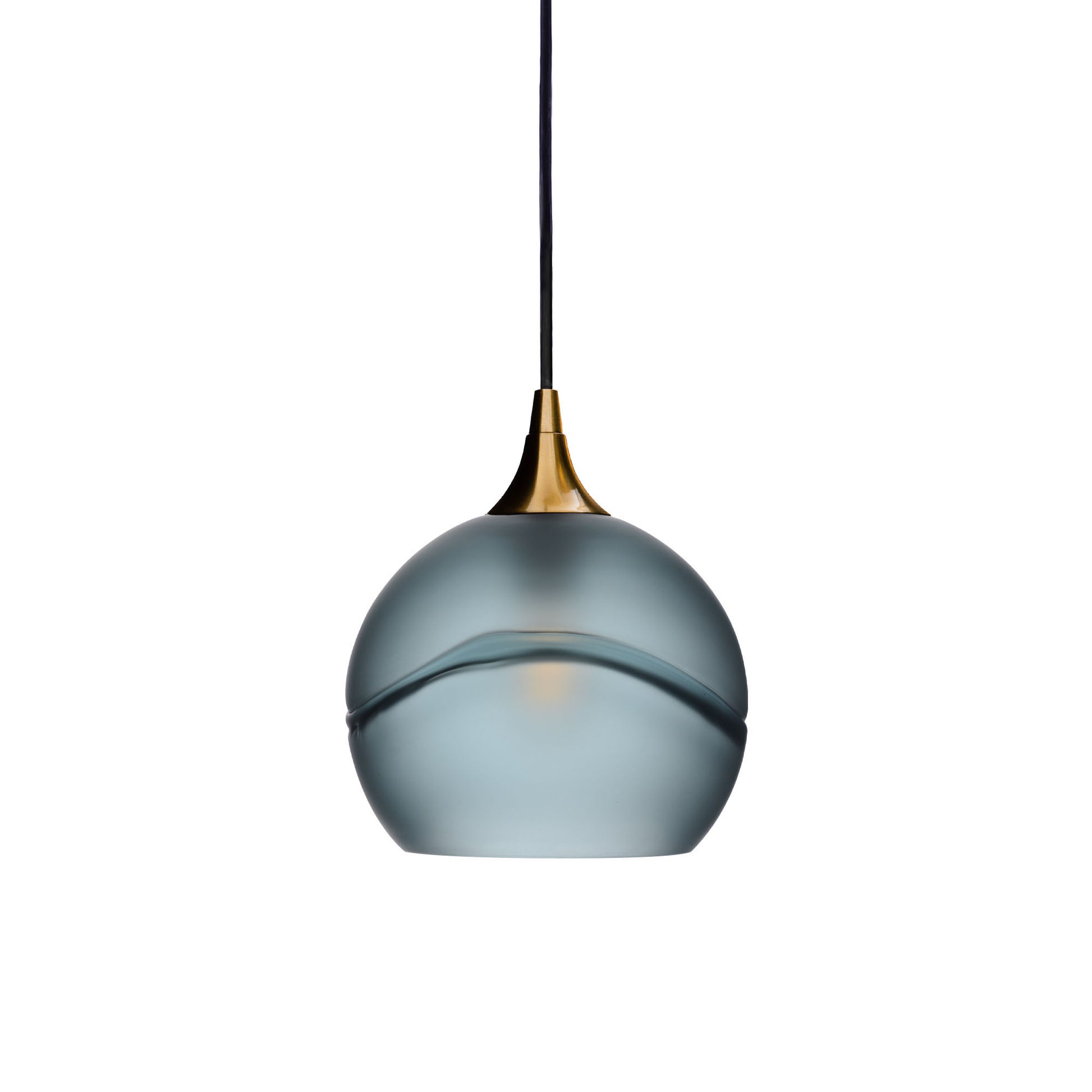 767 Single Pendant Light-Bicycle Glass Co-Polished Brass 15ft Cord + Track Mount-Glacial-Slate Gray-Bicycle Glass Co