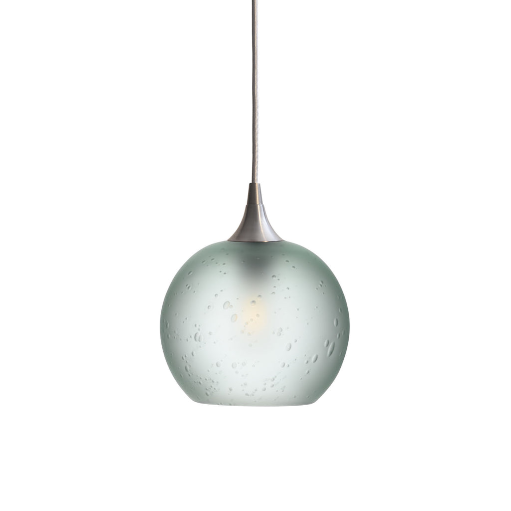 767 Single Pendant Light-Bicycle Glass Co-Brushed Nickel 15ft Cord + Track Mount-Celestial-Eco Clear-Bicycle Glass Co
