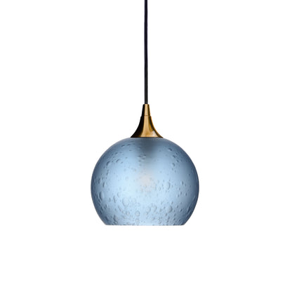 767 Single Pendant Light-Bicycle Glass Co-Polished Brass 15ft Cord + Track Mount-Celestial-Steel Blue-Bicycle Glass Co