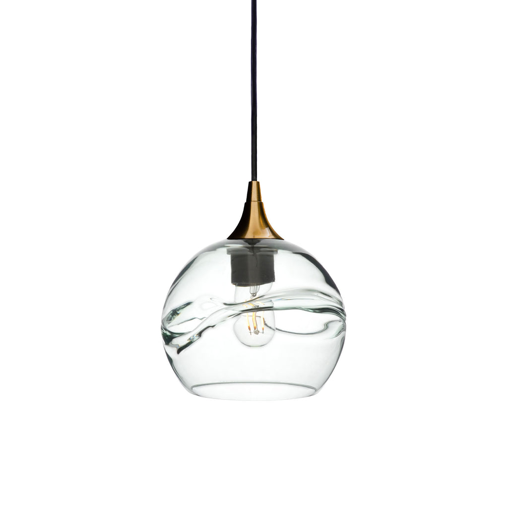 767 Single Pendant Light-Bicycle Glass Co-Polished Brass 15ft Cord + Track Mount-Swell-Eco Clear-Bicycle Glass Co