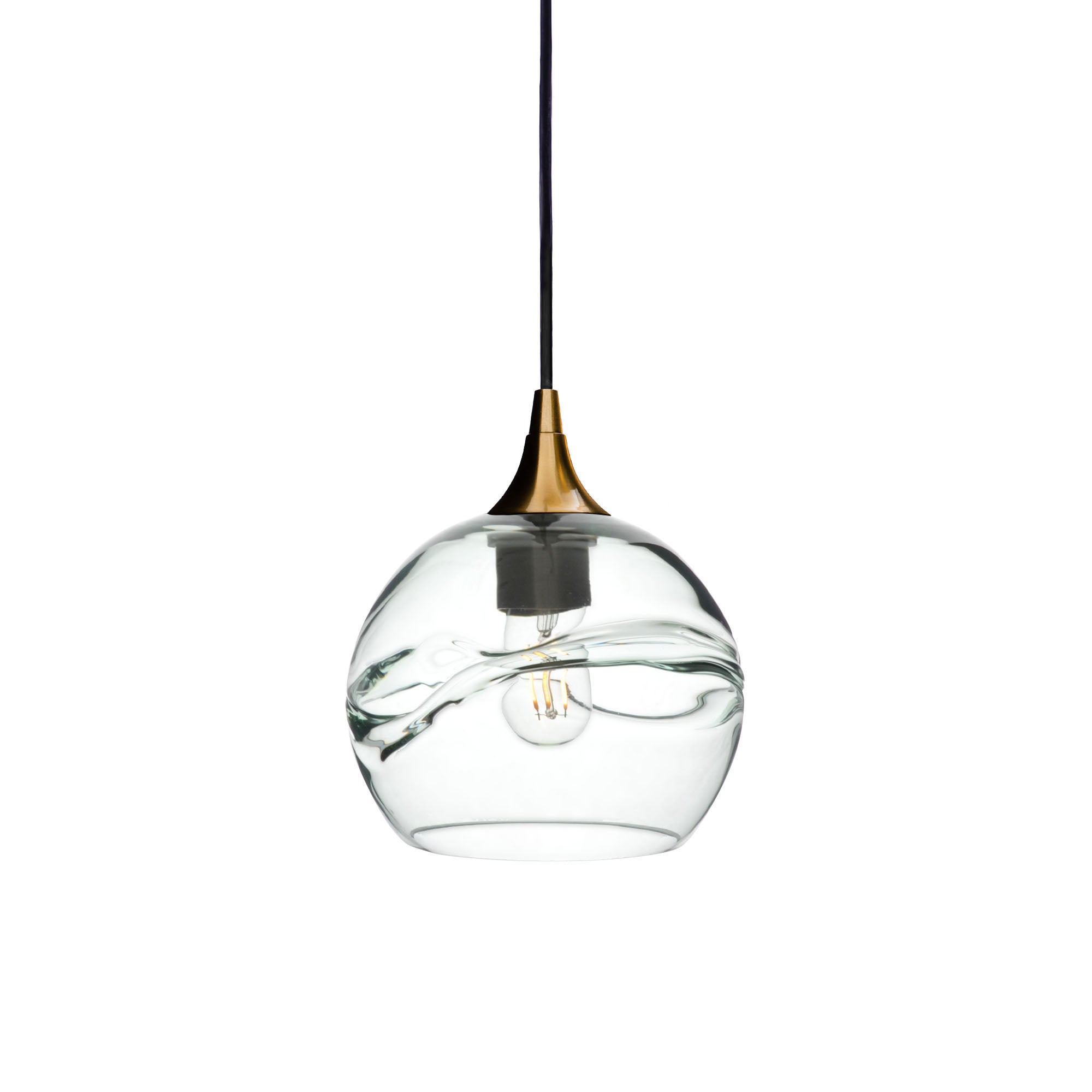 767 Single Pendant Light-Bicycle Glass Co-Polished Brass 15ft Cord + Track Mount-Swell-Eco Clear-Bicycle Glass Co
