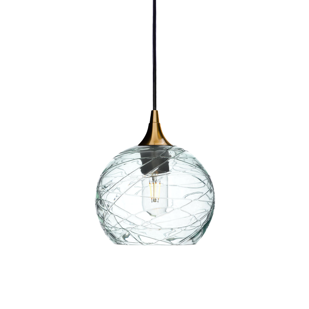 767 Single Pendant Light-Bicycle Glass Co-Polished Brass 15ft Cord + Track Mount-Spun-Eco Clear-Bicycle Glass Co
