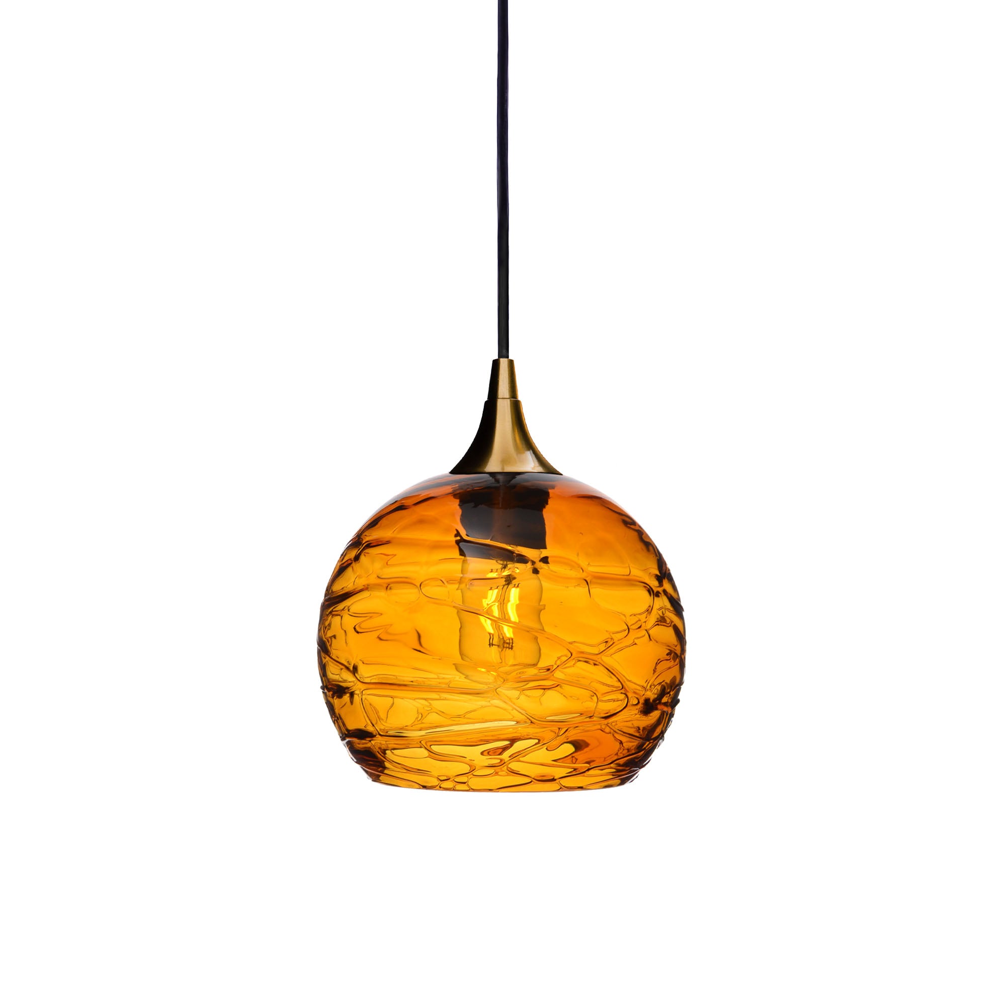 767 Single Pendant Light-Bicycle Glass Co-Polished Brass 15ft Cord + Track Mount-Spun-Golden Amber-Bicycle Glass Co