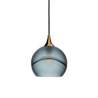 767 Single Pendant Light-Bicycle Glass Co-Polished Brass 15ft Cord + Track Mount-Glacial-Slate Gray-Bicycle Glass Co