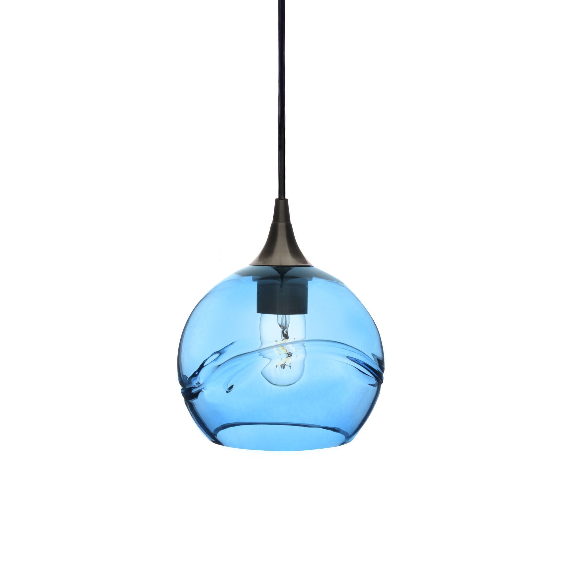 767 Single Pendant Light-Bicycle Glass Co-Antique Bronze 15ft Cord + Track Mount-Swell-Steel Blue-Bicycle Glass Co