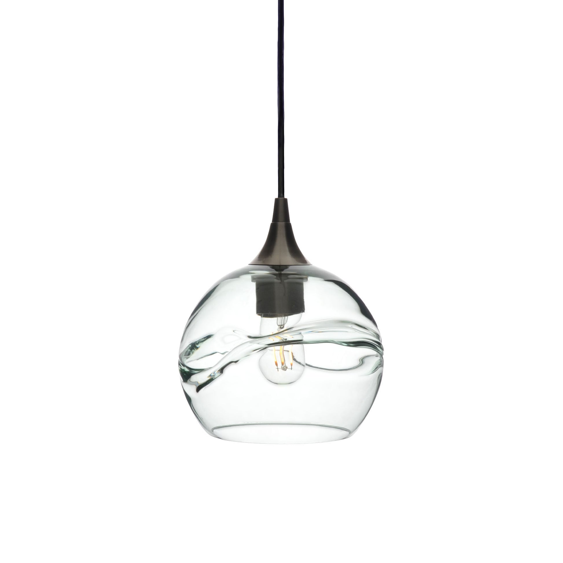 767 Single Pendant Light-Bicycle Glass Co-Antique Bronze 15ft Cord + Track Mount-Swell-Eco Clear-Bicycle Glass Co