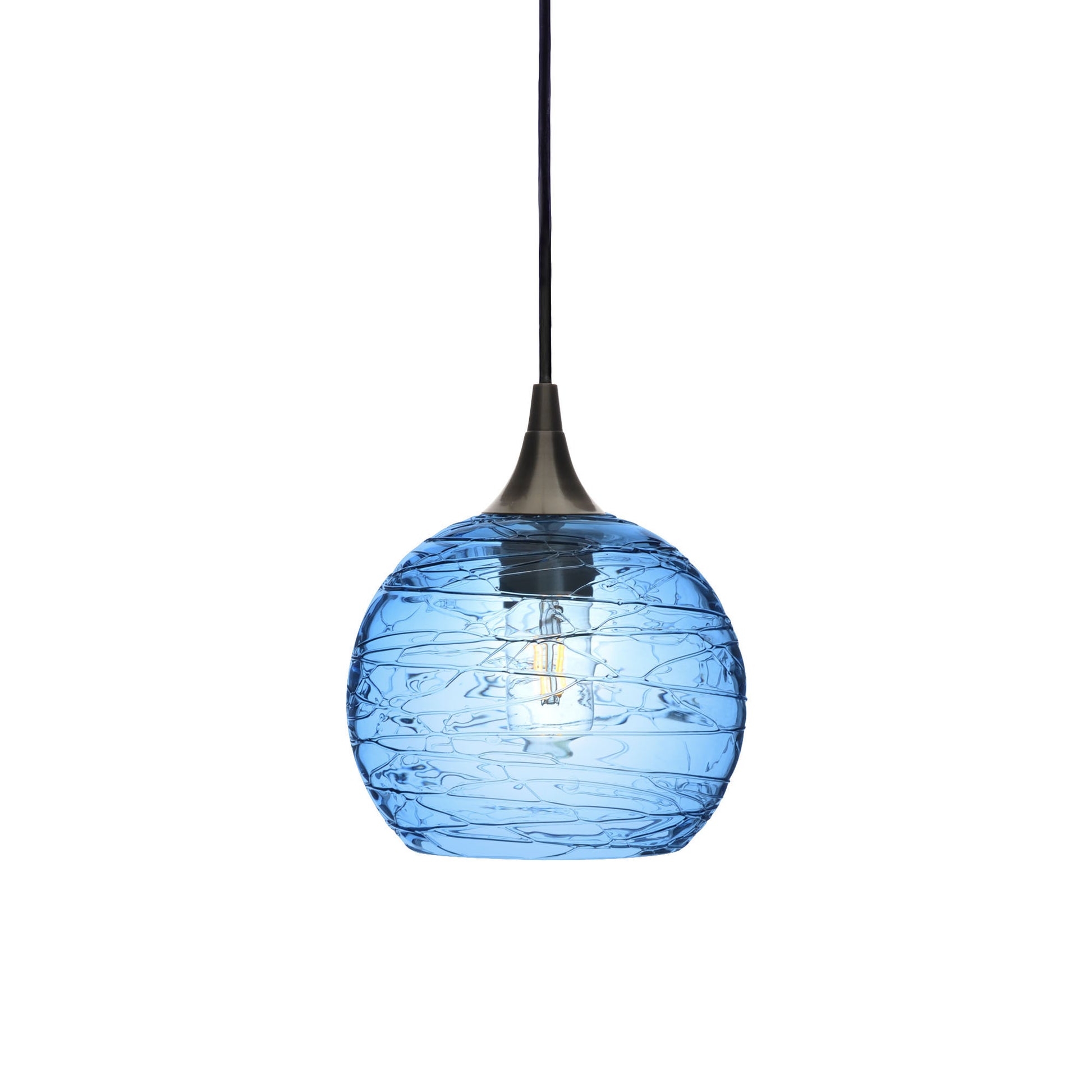 767 Single Pendant Light-Bicycle Glass Co-Antique Bronze 15ft Cord + Track Mount-Spun-Steel Blue-Bicycle Glass Co