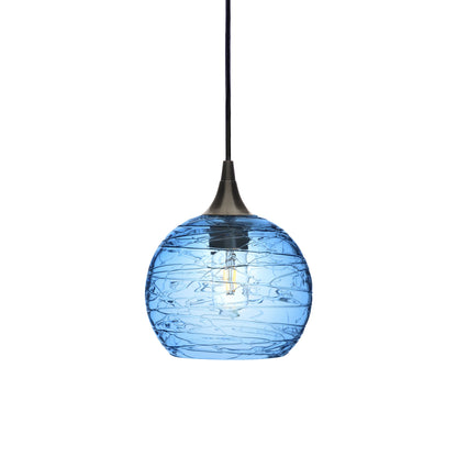 767 Single Pendant Light-Bicycle Glass Co-Antique Bronze 15ft Cord + Track Mount-Spun-Steel Blue-Bicycle Glass Co