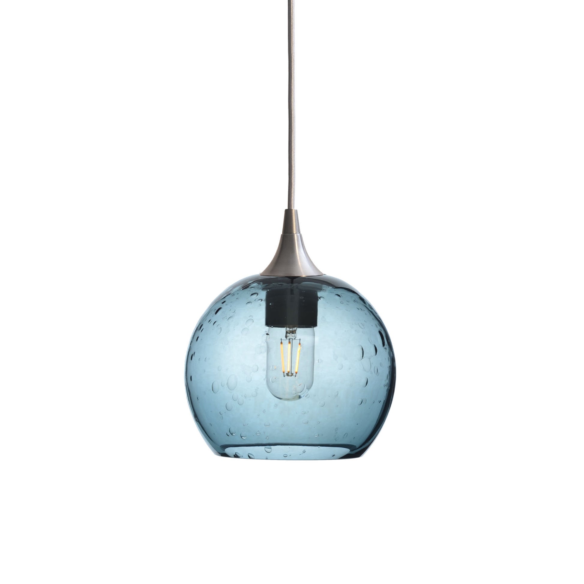 767 Single Pendant Light-Bicycle Glass Co-Brushed Nickel 15ft Cord + Track Mount-Lunar-Slate Gray-Bicycle Glass Co