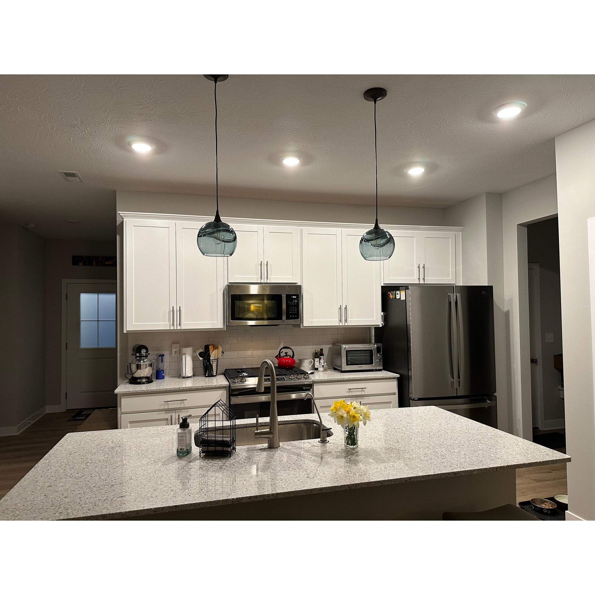 767 Single Pendant Light-Pendant Light-Bicycle Glass Co-Matte Black - 8ft Cord-Lunar-Steel Blue-Bicycle Glass Co