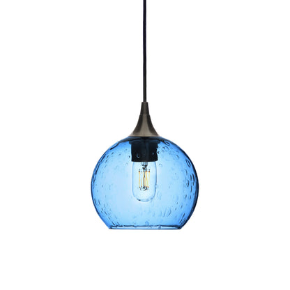 767 Single Pendant Light-Bicycle Glass Co-Antique Bronze 15ft Cord + Track Mount-Lunar-Steel Blue-Bicycle Glass Co
