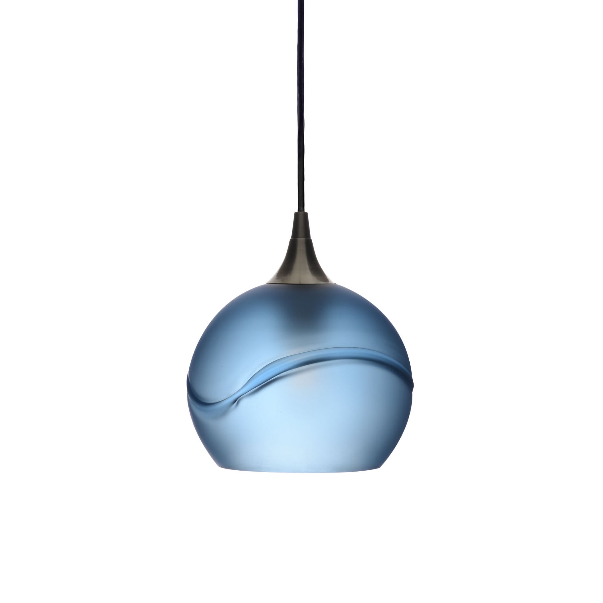 767 Single Pendant Light-Bicycle Glass Co-Antique Bronze 15ft Cord + Track Mount-Glacial-Steel Blue-Bicycle Glass Co